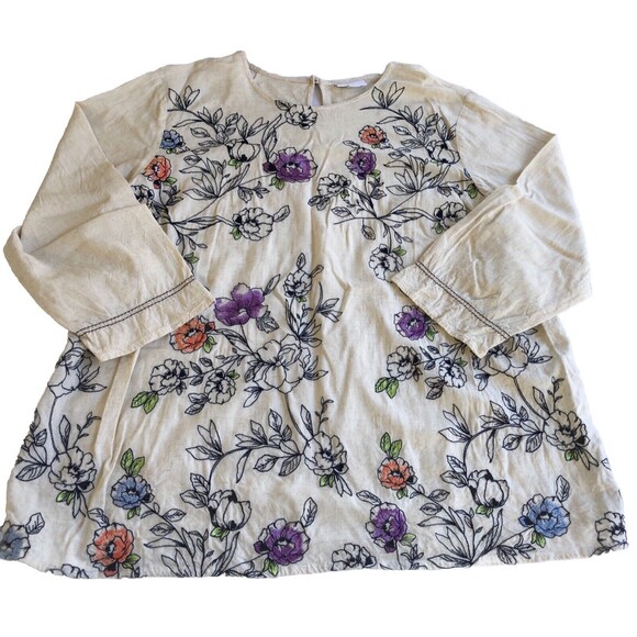 J. Jill Linen Blend Botanical Gardens Embroidered Top Size XL - Picture 4 of 10